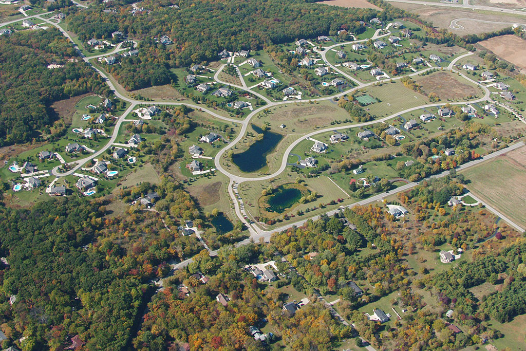 Aerial view of a Siepmann conservation style development